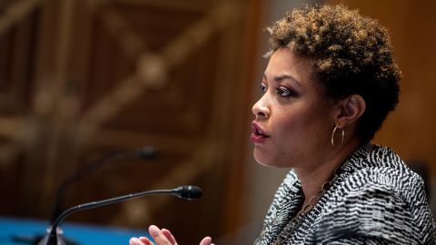 Shalanda Young, director of the Office of Management and Budget (OMB) for U.S. President Joe Biden, speaks during a Senate Homeland Security and Governmental Affairs Committee confirmation hearing on February 1, 2022, in Washington, DC. 