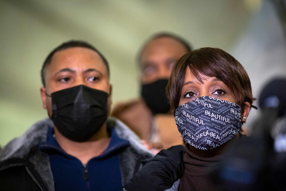 Amir Locke's father, Andre Locke, and mother, Karen Wells, attend a news conference last week.