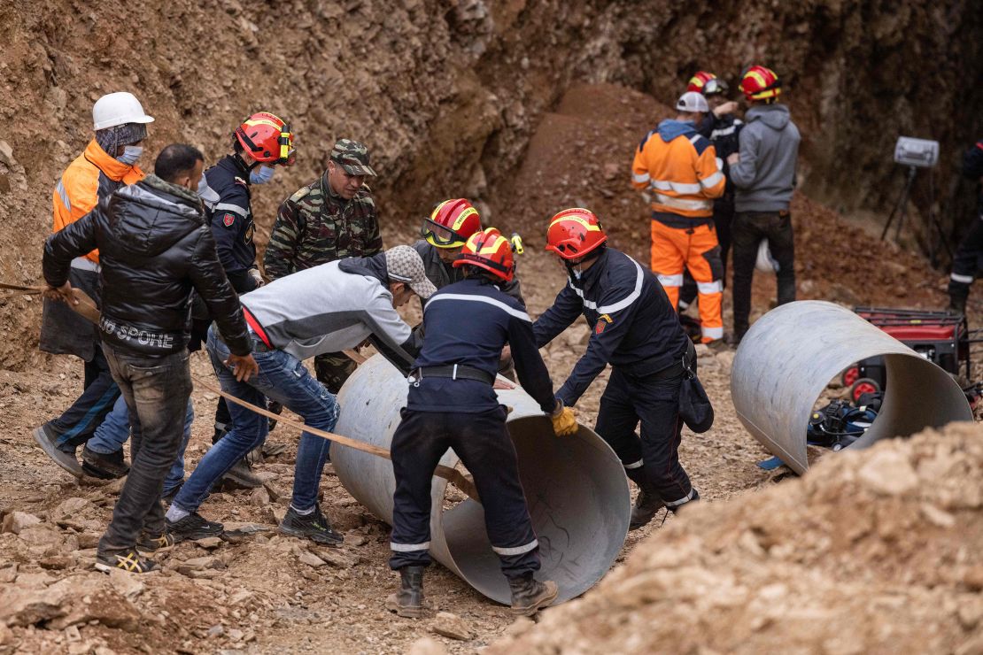 Moroccan emergency services teams work on the rescue on February 5, 2022. 