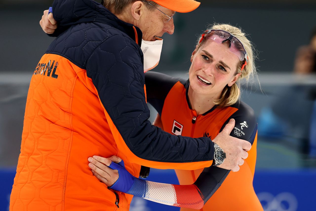 Dutch speedskater Irene Schouten celebrates after winning the women's 3,000 meters on February 5. Schouten set a new Olympic record in the event, breaking a 20-year-old record set at the 2002 Games in Salt Lake City.