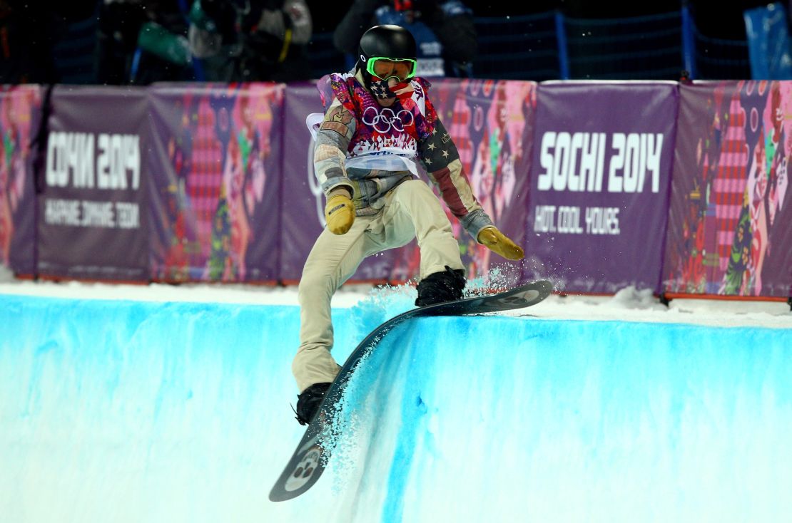 White crashes out in the  halfpipe finals at the Sochi Winter Olympics in 2014.