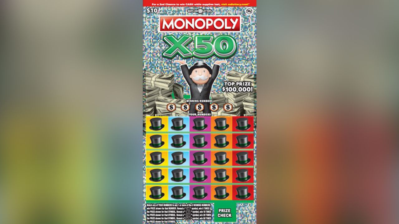 The Monopoly x50 card is a $10 ticket with 25 chances to win and a top prize of $100,000.