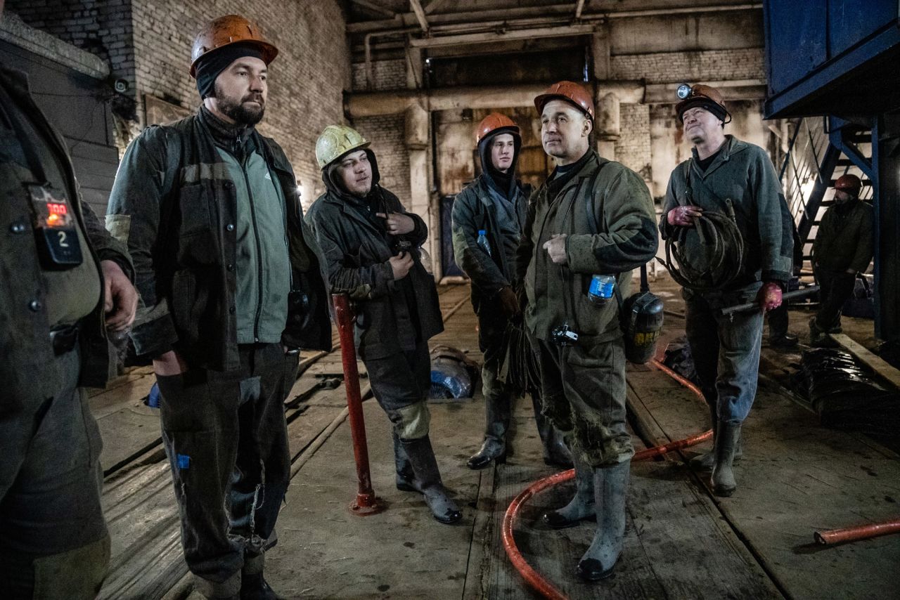 Miners wait for an elevator to take them below ground at the start of their shift in Vuhledar, Ukraine, on Thursday, February 3. Ukraine was once Europe's third-largest coal producer. <a href="https://www.cnn.com/2022/02/05/europe/gallery/ukraine-coal-miners/index.html" target="_blank">But production has dropped dramatically since 2014,</a> when fighting broke out with pro-Russian separatists in the eastern Donbas region.