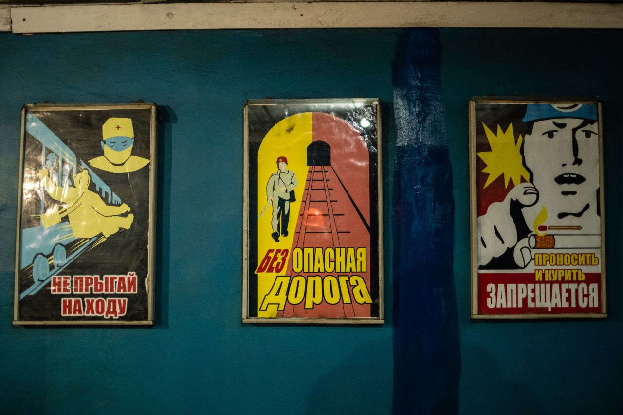 Safety posters are seen at the mine.