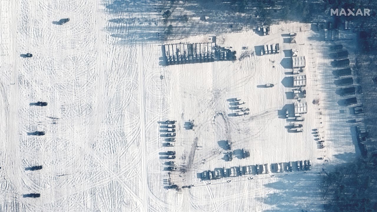 According to Maxar, this photograph shows the possible deployment of a short-range Iskander ballistic missile.
