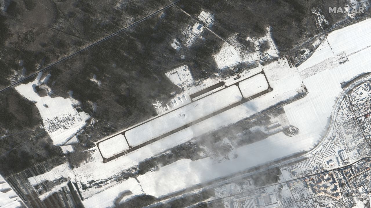 This satellite image shows Luninets airfield on Saturday.