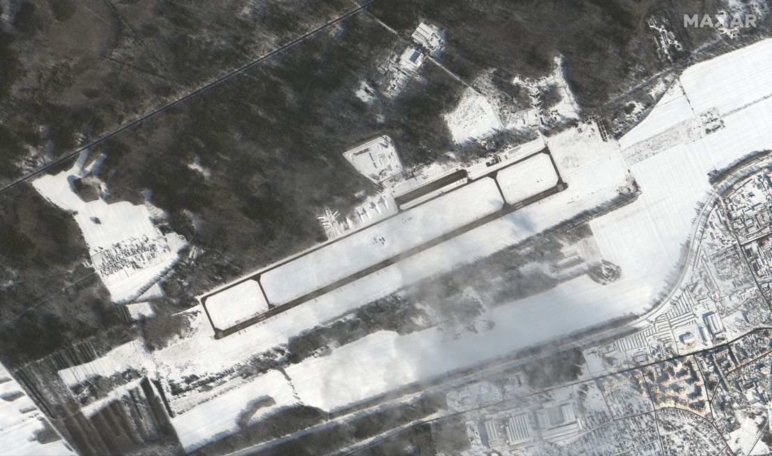 This satellite image shows Luninets airfield on Saturday.