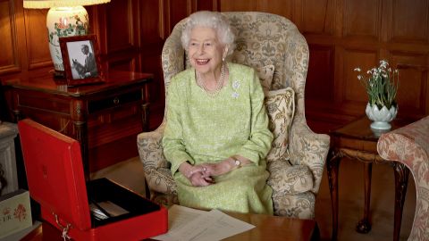 A new photograph was released to mark Accession Day and the start of the Queen's Platinum Jubilee year. In the photograph, the monarch smiles broadly in the saloon at Sandringham House. One of her famous red despatch boxes sits on the table nearby.