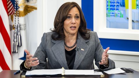 US Vice President Kamala Harris speaks during a roundtable meeting with federal workers in the Eisenhower Executive Office Building in Washington, DC, on October 20, 2021.
