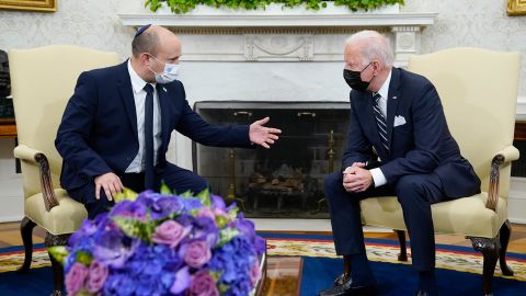 President Joe Biden meets with Israeli Prime Minister Naftali Bennett in the Oval Office of the White House on August 27, 2021, in Washington. 