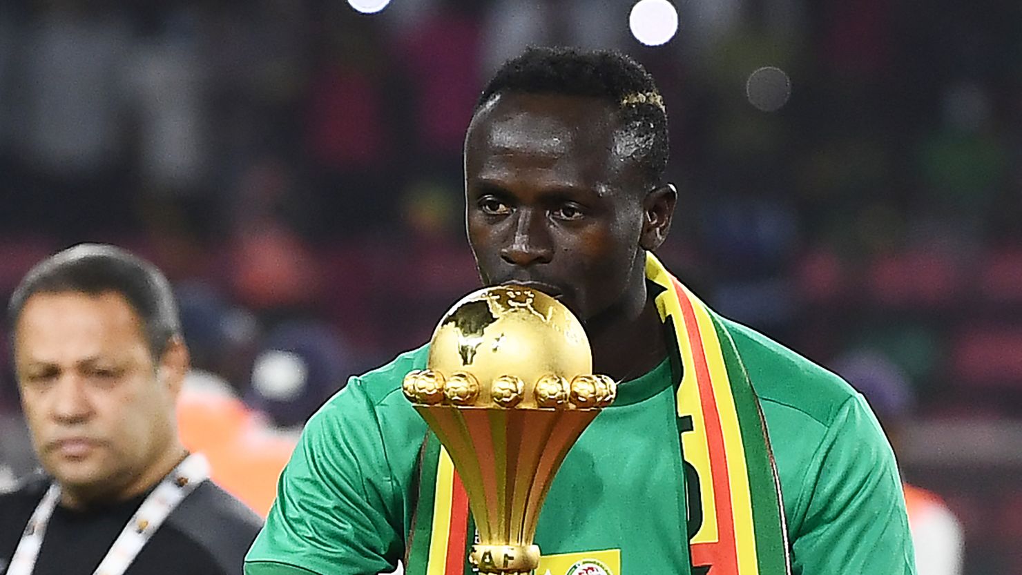 Senegal forward Sadio Mane celebrates after winning the African Cup of Nations final against Egypt.