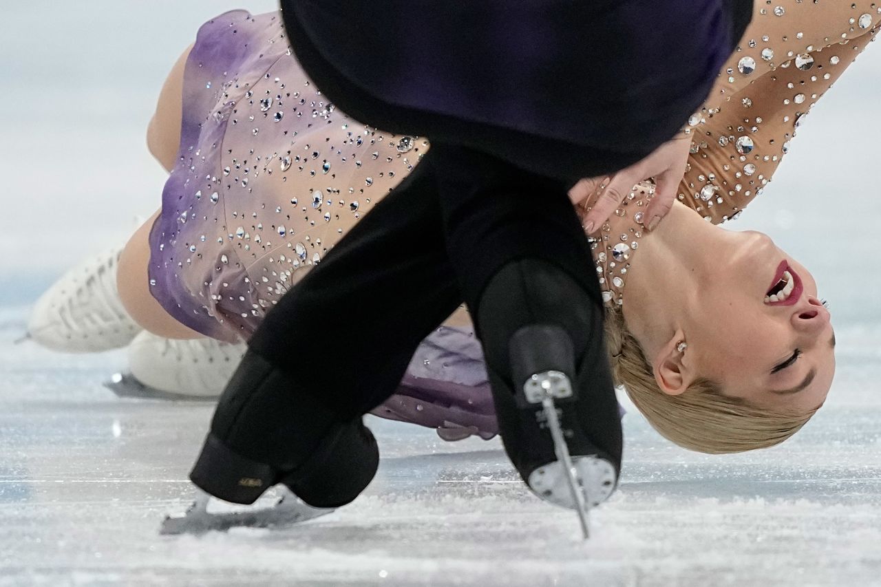 American figure skating pair Alexa Knierim and Brandon Frazier perform during the team event on February 7.