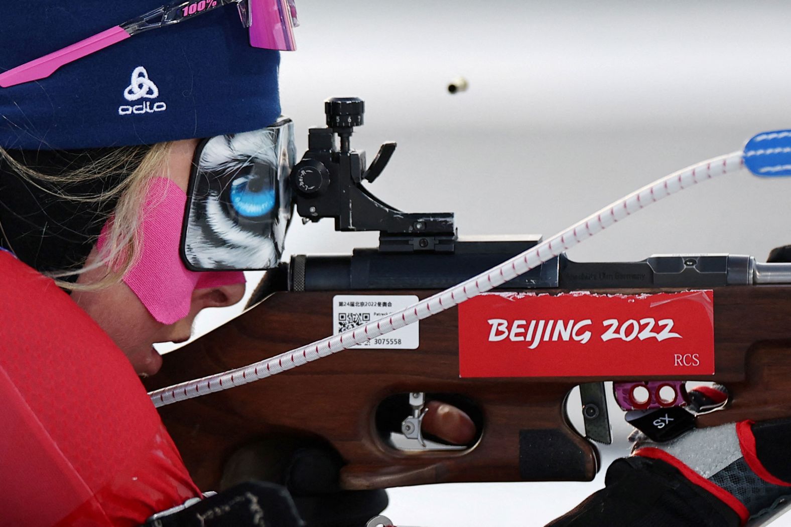 Norway's Ingrid Landmark Tandrevold competes in the 15-kilometer biathlon on February 7.