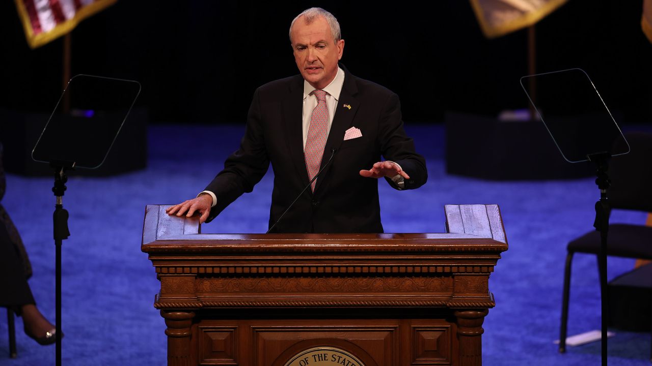 NEW JERSEY, USA - JANUARY 18: Governor Philip D. Murphy sworn in as the 56th Governor of the State of New Jersey at War Memorial Building in Trenton, New Jersey, United States on January 18, 2022. (Photo by Tayfun Coskun/Anadolu Agency via Getty Images)