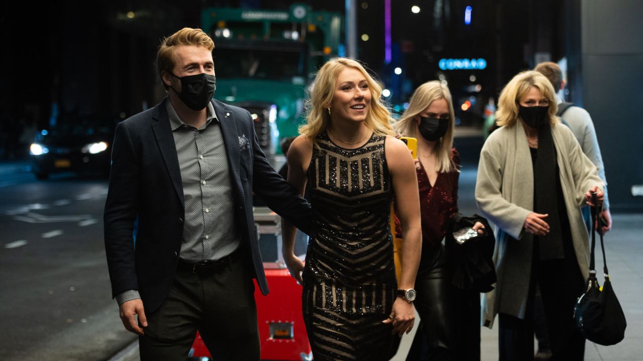 Aleksander Aamodt Kilde and Mikaela Shiffrin attend the Gold Medal Gala in New York City.
