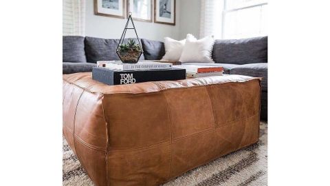 Moroccan Leather Square Ottoman Pouf