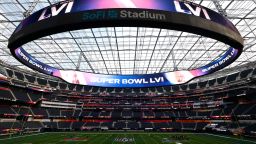 INGLEWOOD, CALIFORNIA - FEBRUARY 01:   A view of SoFi Stadium as workers prepare for Super Bowl LVI on February 01, 2022 in Inglewood, California. (Photo by Ronald Martinez/Getty Images)