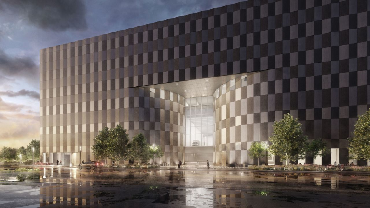 Concrete panels on the structure's exterior will create what the architects called "an animated effect" as the sun moves through the sky. 