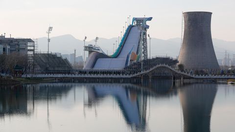 A view of the big air slope for the 2022 Beijing Winter Olympics at Shougang Industrial Park. 