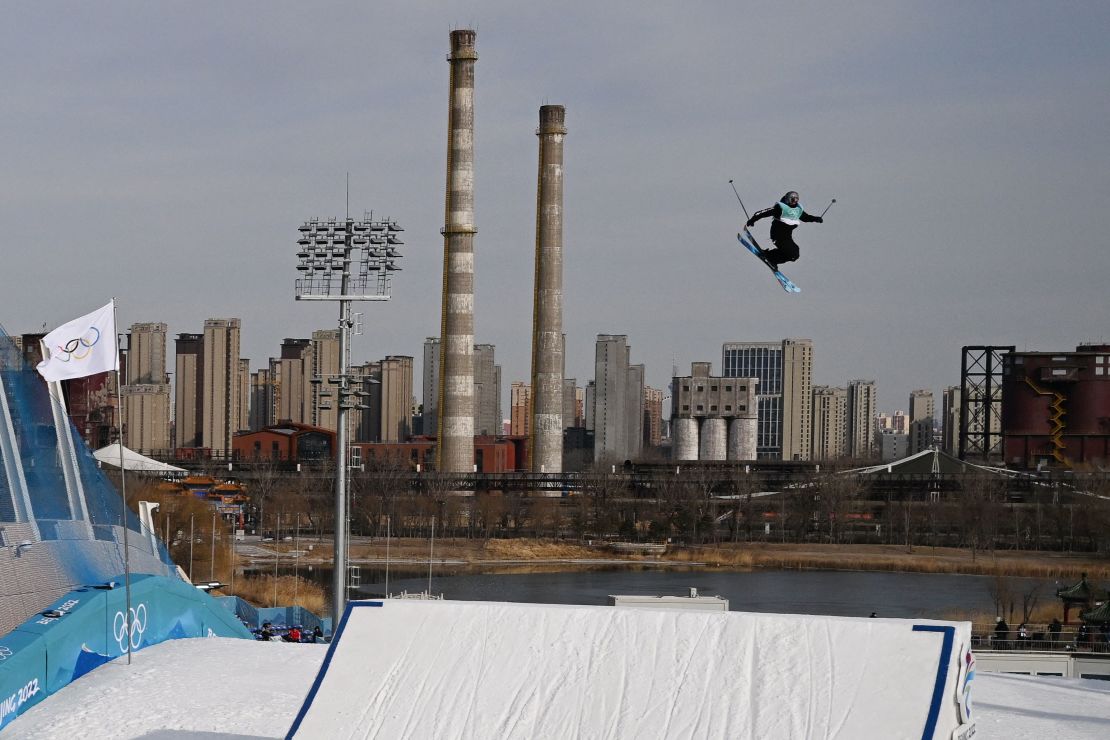 New Zealand's Finn Bilous competes during the Beijing 2022 Winter Olympic Games at the Big Air Shougang.