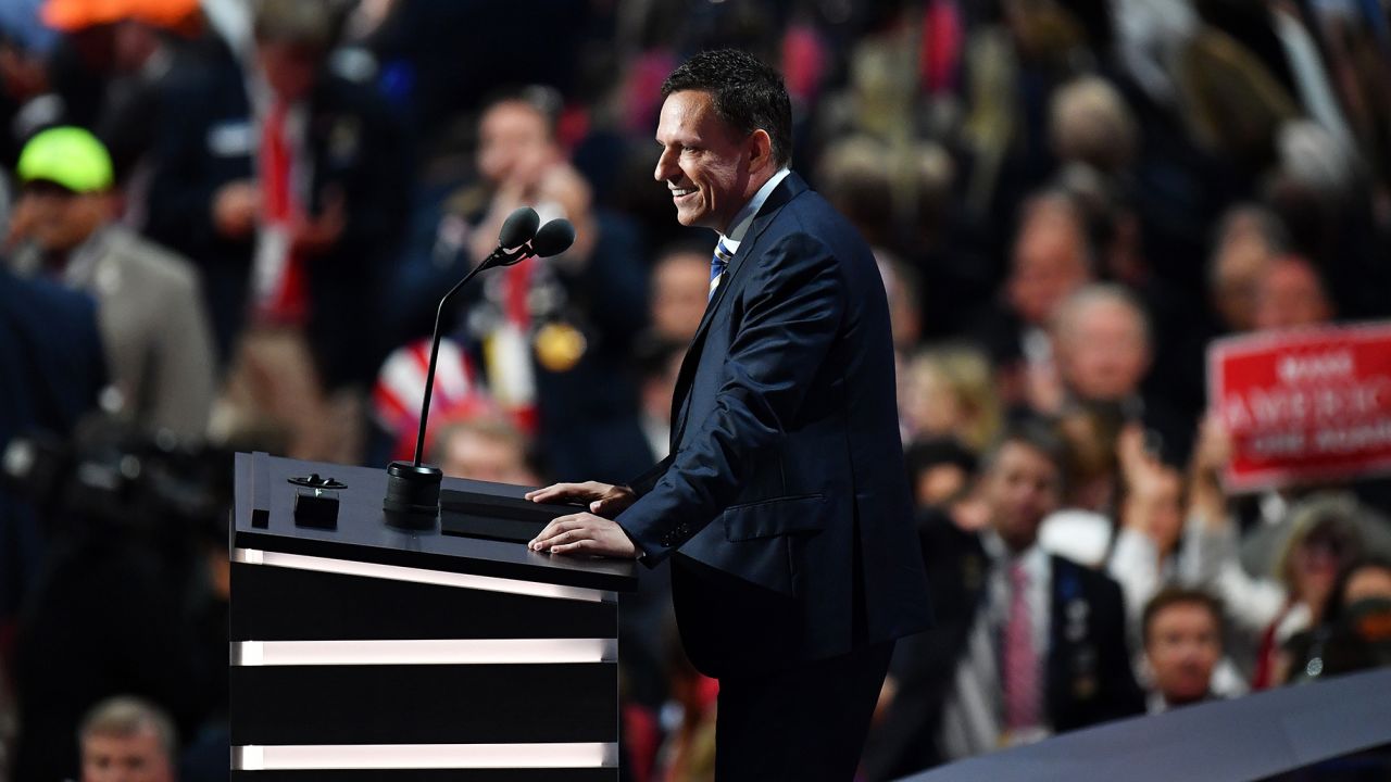 Peter Thiel delivered a speech at the 2016 Republican National Convention.