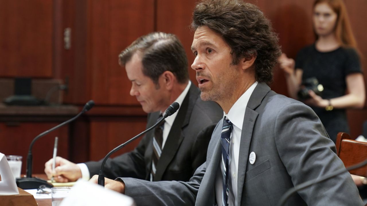 Jones has gone from snowboarder to political lobbyist, speaking in front of Congress in 2017 and in the Senate in 2019 (pictured).