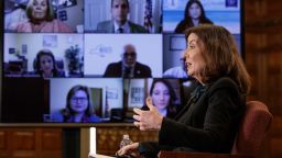 February 8, 2022 - Albany, NY - Governor Kathy Hochul meets virtually with leadership from education groups including school superintendents, principals, school boards, and parent teacher associations. (Mike Groll/Office of Governor Kathy Hochul)