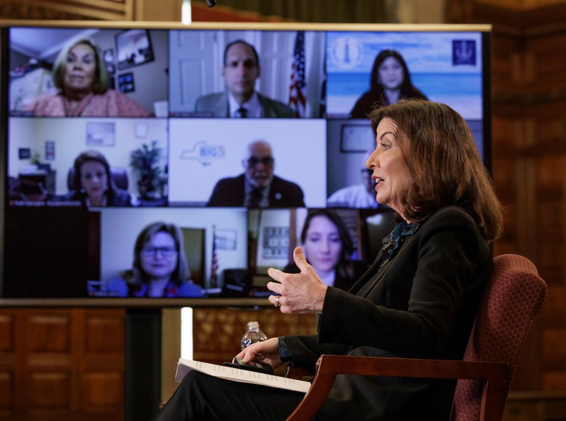 Gov. Kathy Hochul meets virtually with leadership from education groups including school superintendents, principals, school boards, and parent teacher associations. 
