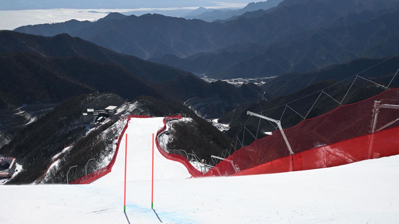 The slopes at the Yanqing National Alpine Skiing Centre are covered in human-made snow.