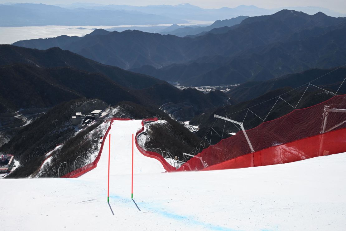 The slopes at the Yanqing National Alpine Skiing Centre are covered in human-made snow. 