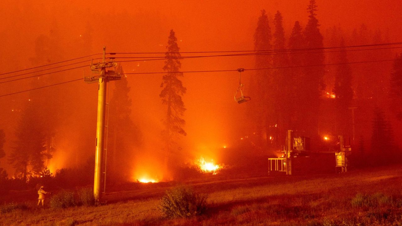 Less snow has been linked to wildfires, such as the Caldor Fire, which damaged the Sierra-at-Tahoe ski resort in California.