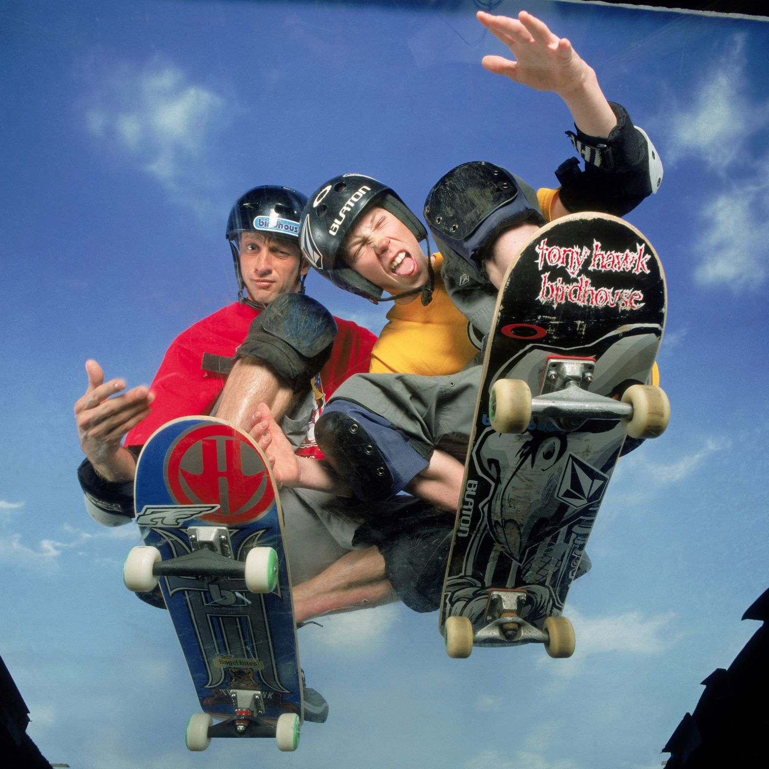 White poses with skateboarding icon Tony Hawk in 2001. White has also competed in skateboarding during his career, winning five medals at the X Games.