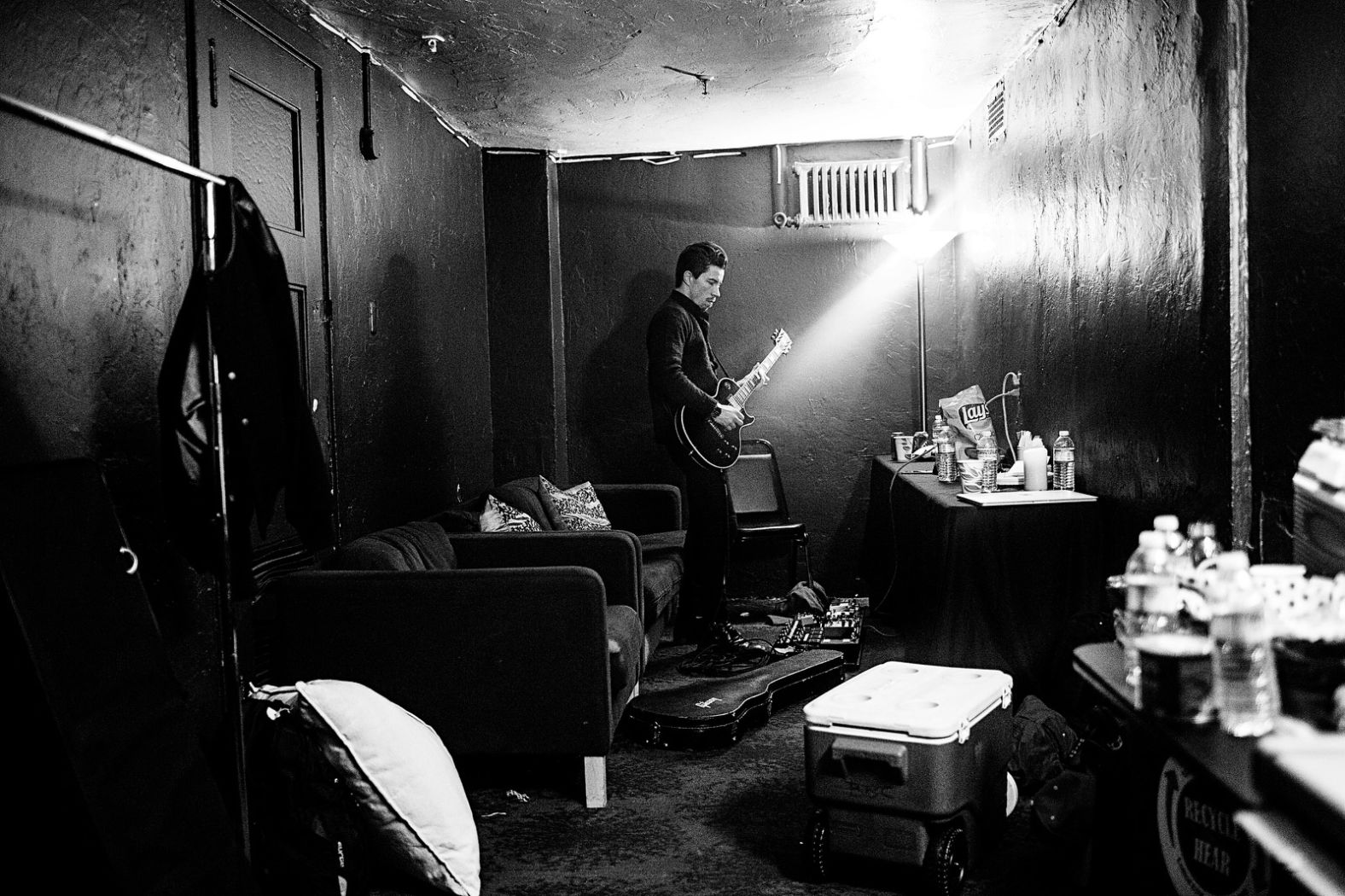 White is seen backstage before performing with his rock band, Bad Things, in 2014.