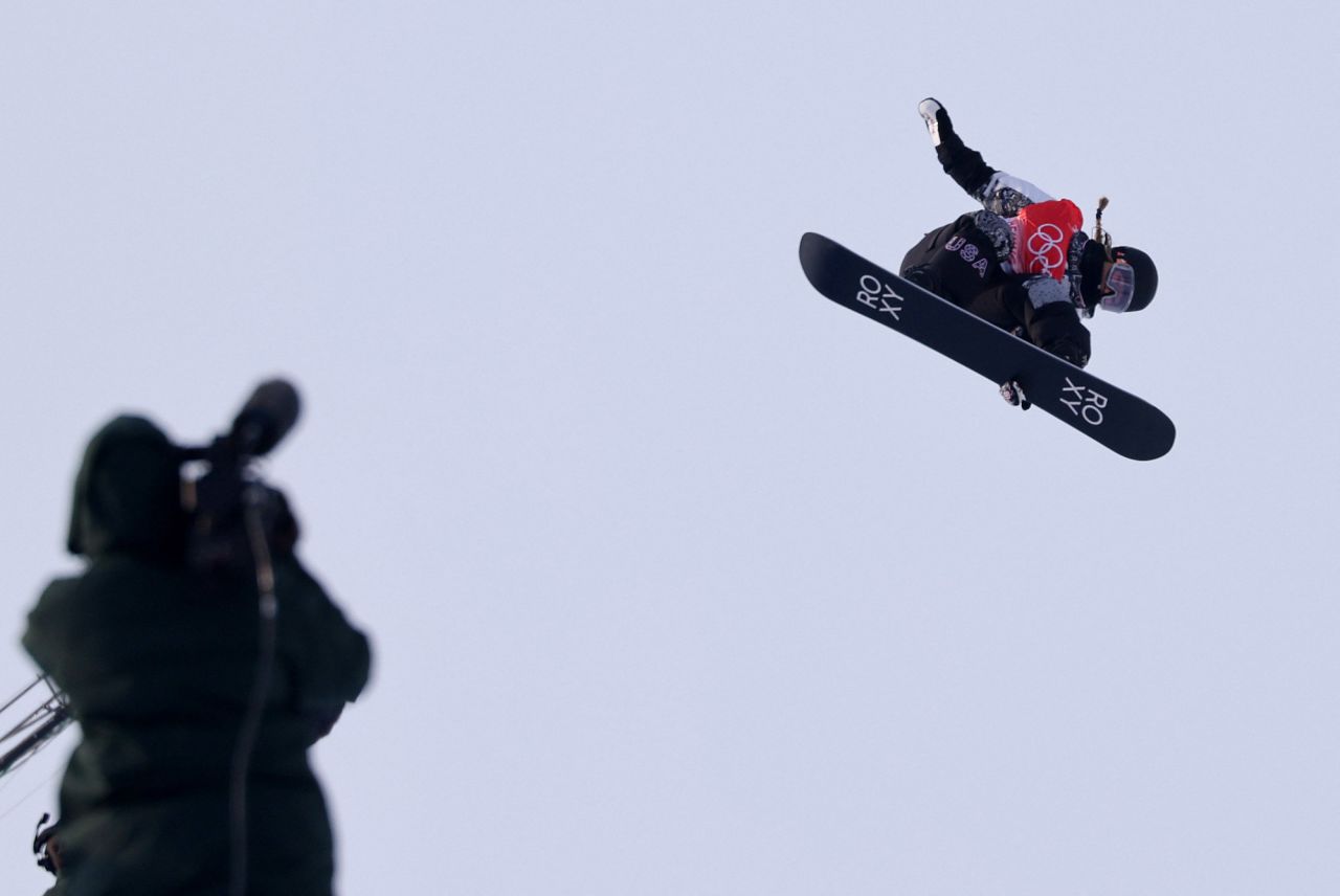 American snowboarder Chloe Kim soars through the air during halfpipe qualification on February 9. She finished with <a href="https://www.cnn.com/world/live-news/beijing-winter-olympics-02-09-22-spt/h_1188f6db672d29f04dc4d96eb12459cf" target="_blank">the best score of the day.</a> Kim was just 17 years old when she won the halfpipe four years ago in South Korea.