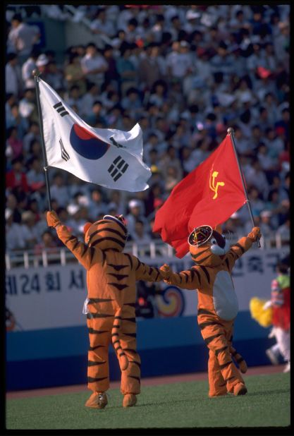 For the 1988 Games in South Korea, Hodori the tiger cheered on the athletes.