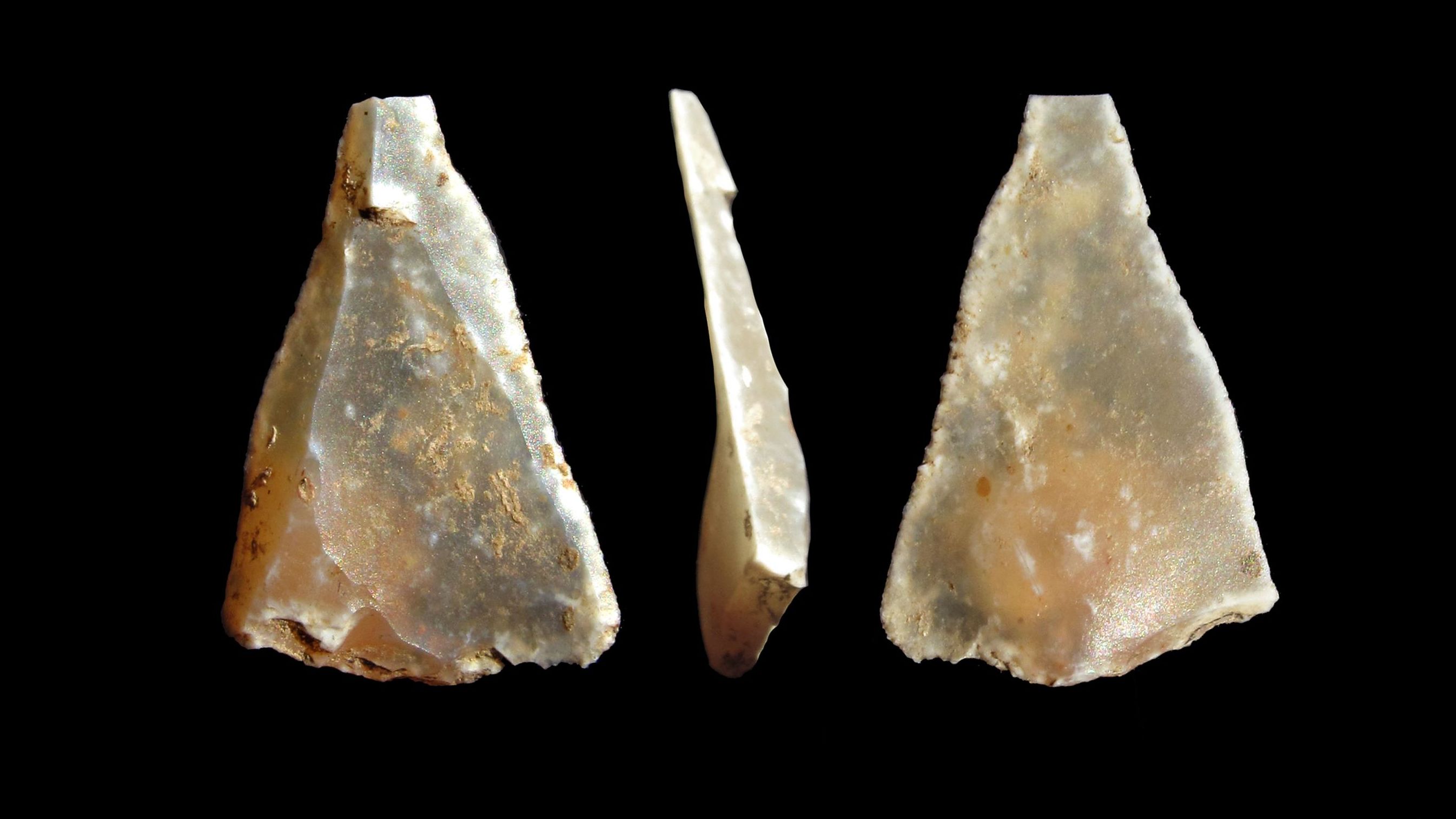These tiny stone points (about 0.4 inch or 10 millimeters long) were made by the earliest known modern humans in western Europe.