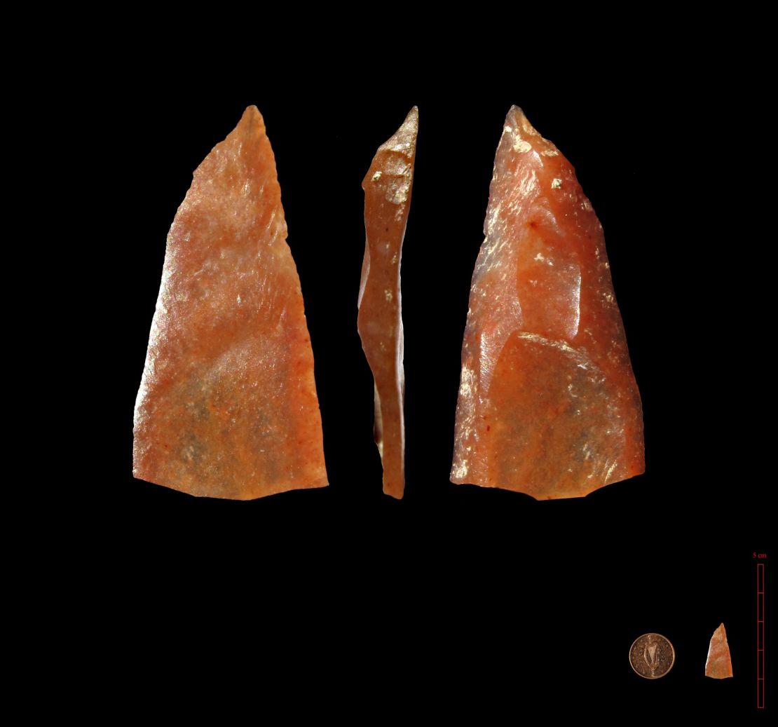 These Neronian stone tools were made by early modern humans who lived in Grotte Mandrin. 