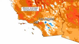 Above average high temperatures (shown in orange and red colors) are forecast for southern California Sunday.