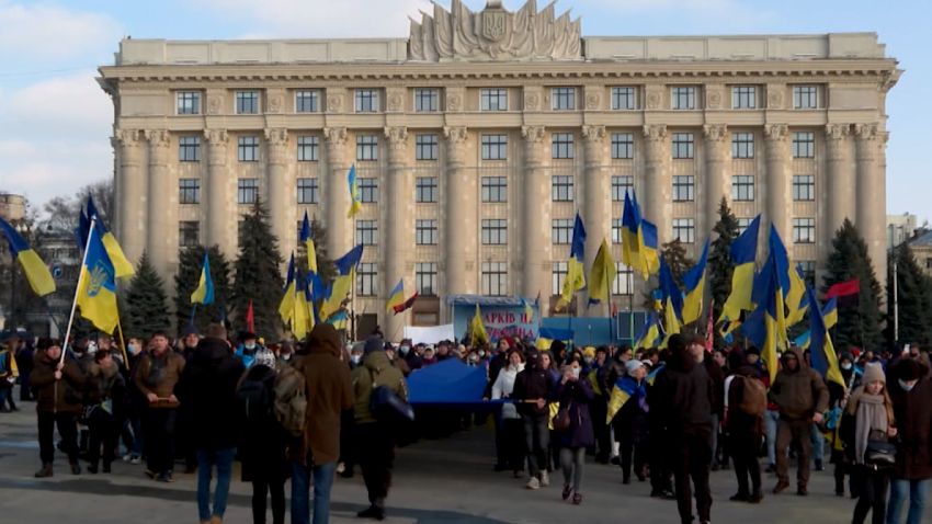 screengrab khakiv, ukraine rally with building