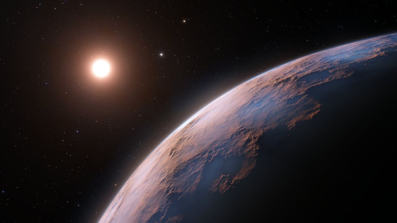 This artist's impression shows a detailed view of Proxima d, a planet candidate recently found orbiting the red dwarf star Proxima Centauri, the closest star to our sun.