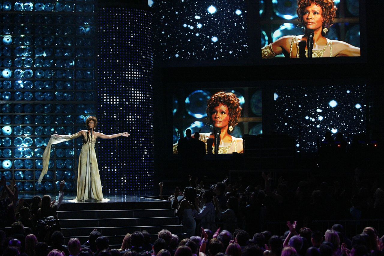 Whitney Houston performs at the 2004 World Music Awards at the Thomas & Mack Center in Las Vegas, Nevada, on September 15.
