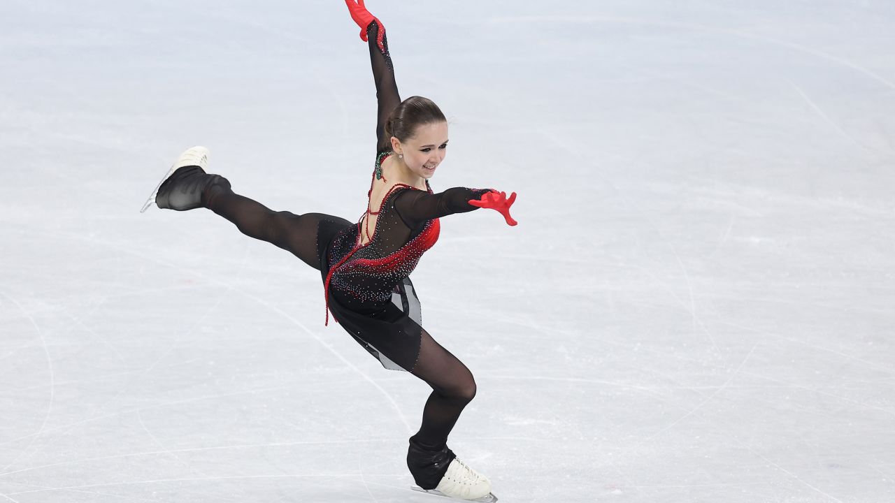 The ROC's Valieva during the women singles free skating team event on day three of the Beijing 2022 Winter Olympic Games on February 7, 2022.