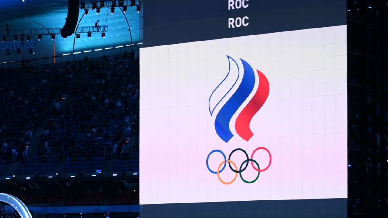 A general view of the ROC flag during the Winter Olympics Opening Ceremony.