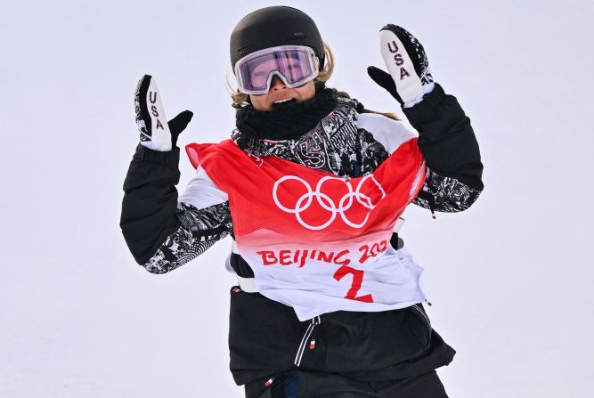 American snowboarding star Chloe Kim reacts after <a href="https://www.cnn.com/world/live-news/beijing-winter-olympics-02-10-22-spt/h_22d233fce7f479733a18aec4faaf56ed" target="_blank">her first of three runs</a> in the halfpipe finals on February 10. She nailed every trick and posted a huge score of 94. It turned out to be the winning run. Kim also won halfpipe gold in 2018.