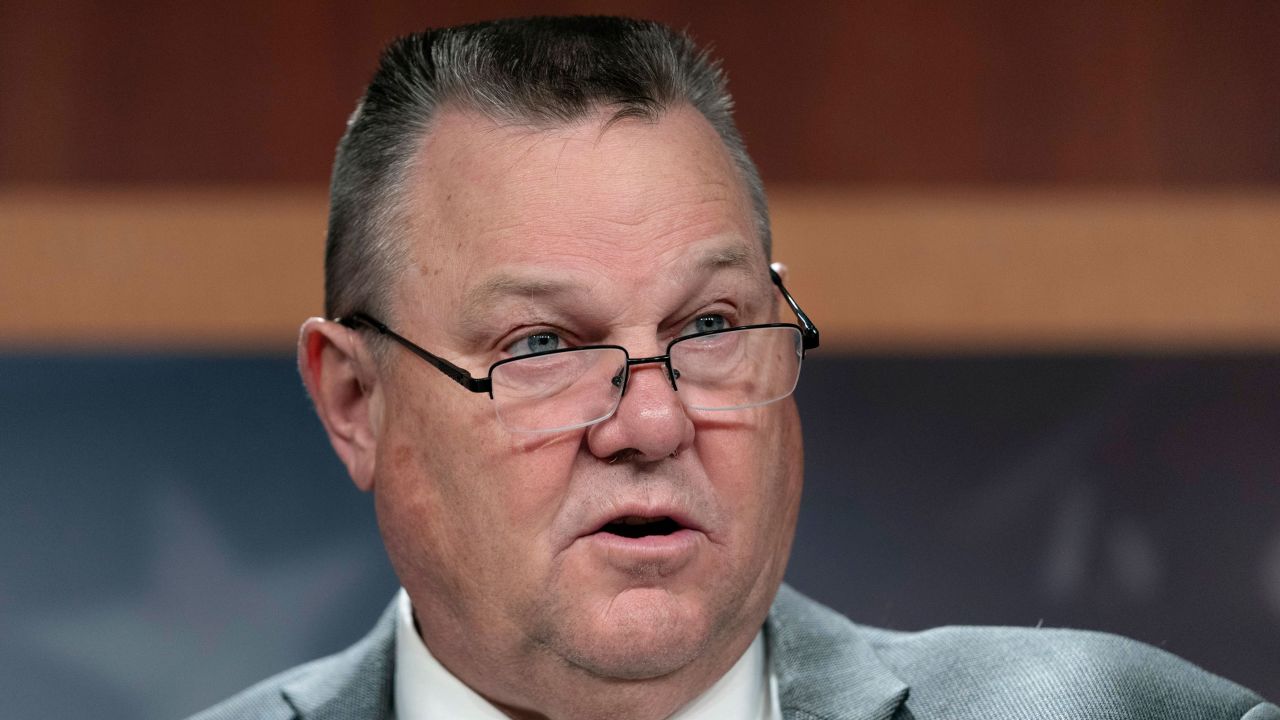 Sen. Jon Tester, D-Mont., speaks about health care for post-9/11 toxic-exposed veterans, Tuesday, Feb., 1, 2022, on Capitol Hill in Washington. 
