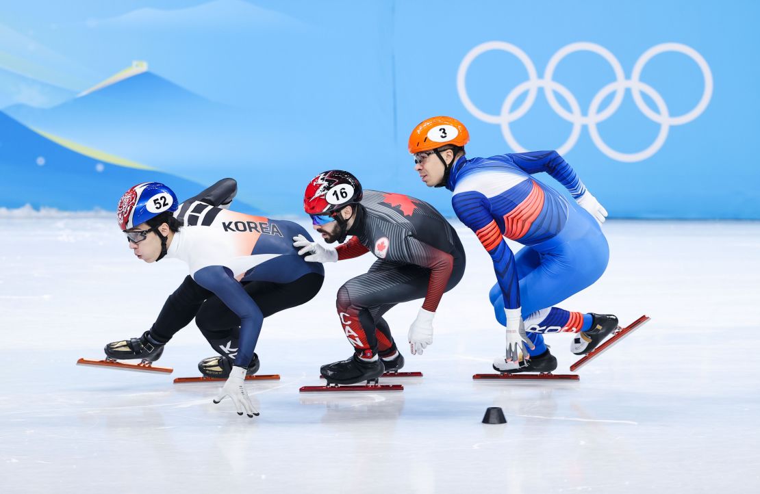 Hwang Dae-heon of South Korea competes during the men's 1,500m short track speed skating final.