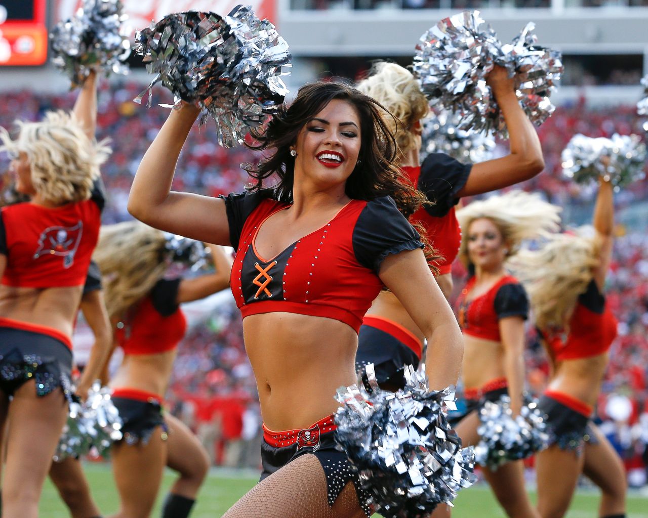 The Tampa Bay Buccanneers cheerleaders in 2016, wearing pirate-themed two pieces.