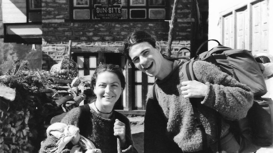 <strong>Growing romance: </strong>"We'd become quite good friends, and as we're walking along I started feeling the vibe, the tingles," says Mandy of her growing connection with Lee. Here's the two in April 1996 in the town of Namche Bazaar.