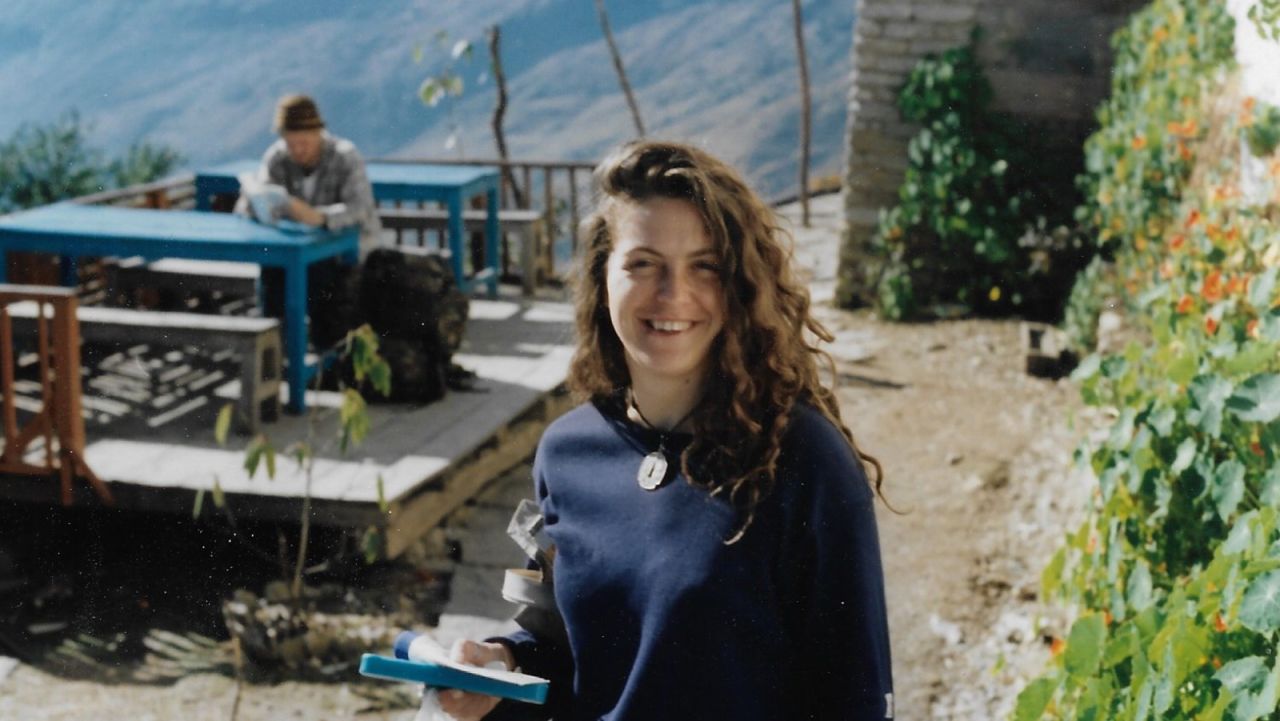 Here's Mandy Halse in Nepal on the morning of February 14, 1996.
