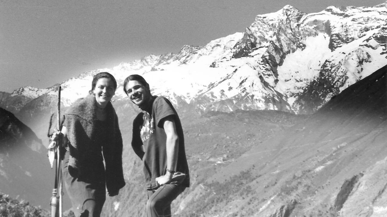 <strong>Valentine's Day meeting: </strong>New Zealand traveler Mandy Halse and British backpacker Lee Green met by chance in Nepal on February 14, 1996. Here they are hiking the mountain of Kongde Ri.